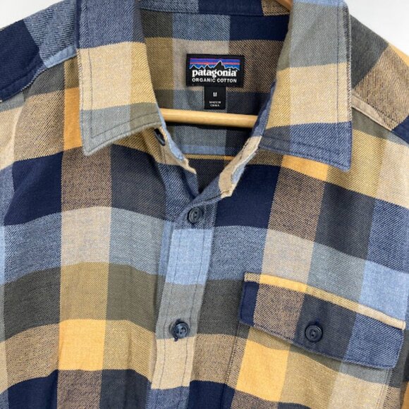 Men's Patagonia Organic Cotton Plaid Shirt Size Medium Blue/Yellow - Picture 2 of 8